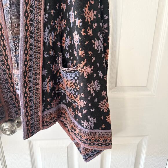 Nanette Lepore Bianca Jacquard Black Copper Purple Patterned Wool Cardigan Large - Picture 8 of 11